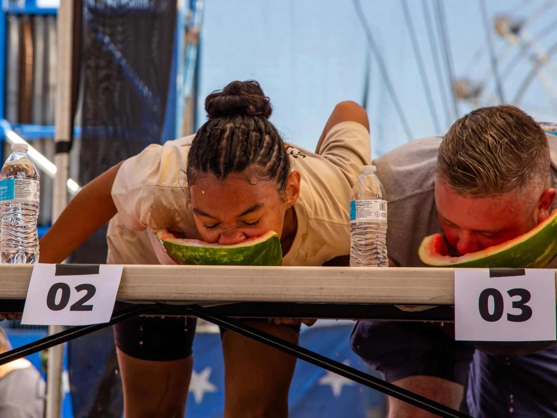 Watermelon eating contest participants at the Clark County Fair