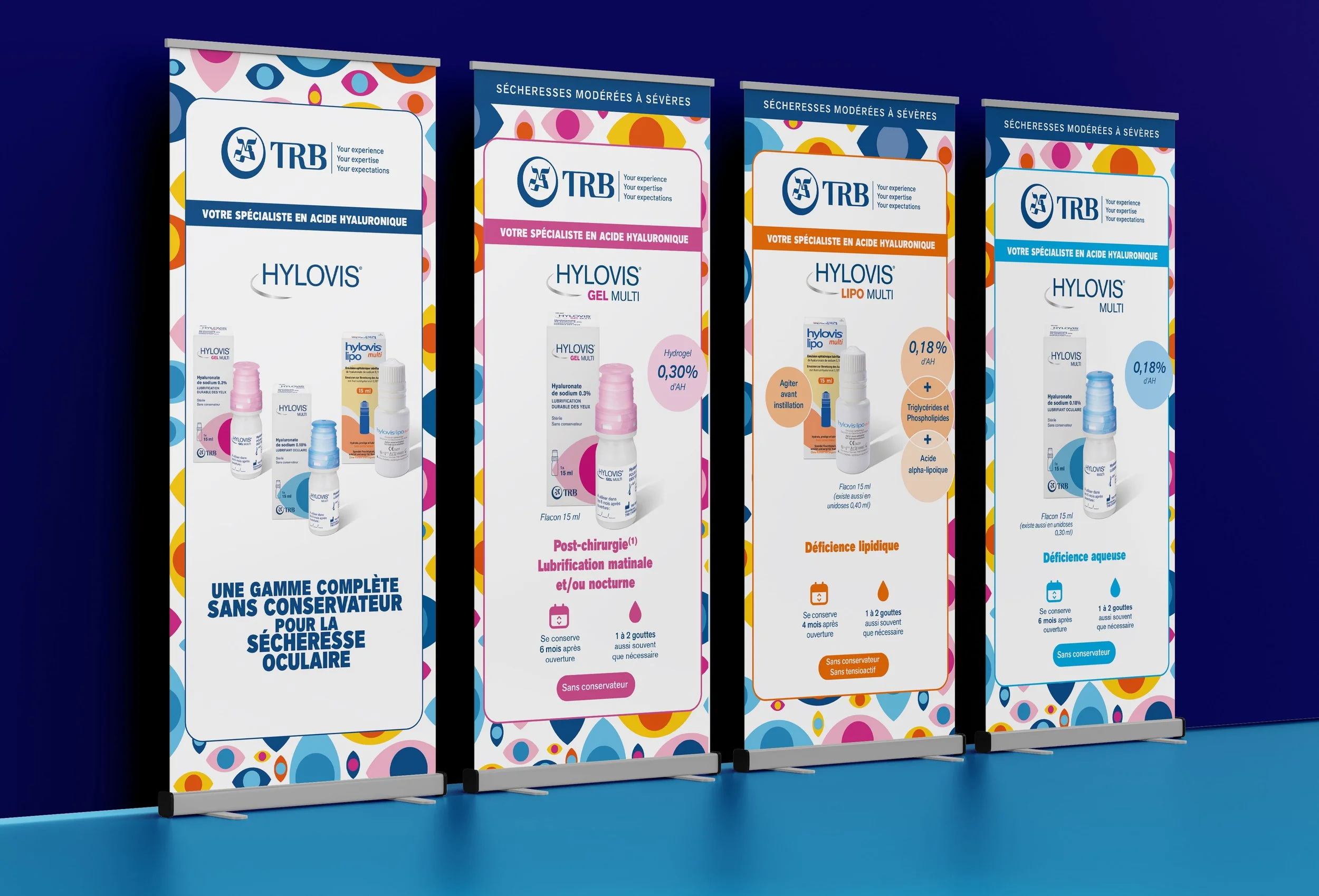 Agence Pastelle - TRB Chemedica France, communication de marque, stands pour salons professionnels, supports de vente médicaux et pharmaceutiques, visuels pour annonces d’événements.