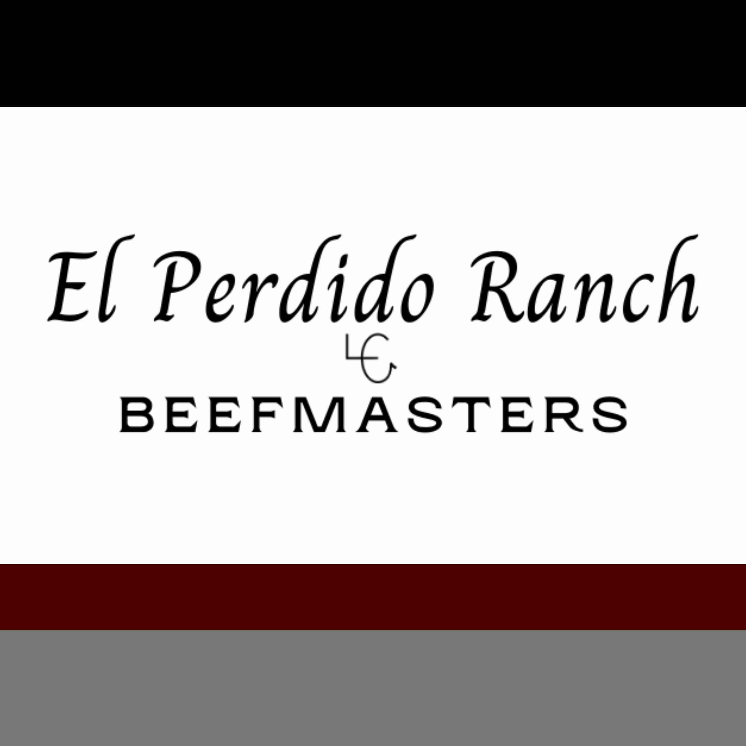 Logo for El Perdido Ranch and Beefmasters with black, maroon, and gray color blocks.