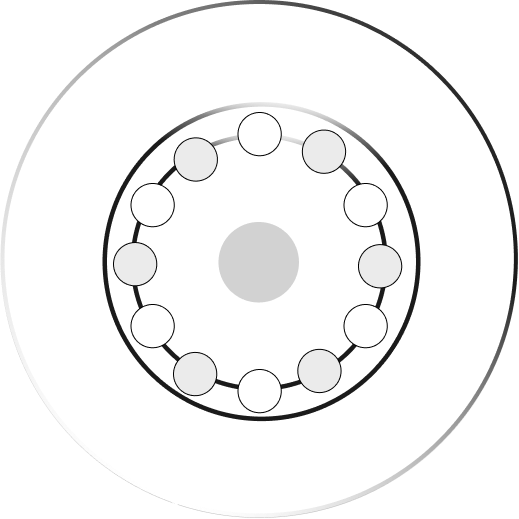 Close-up of a bicycle gear system with a circular chainring and multiple smaller sprockets.