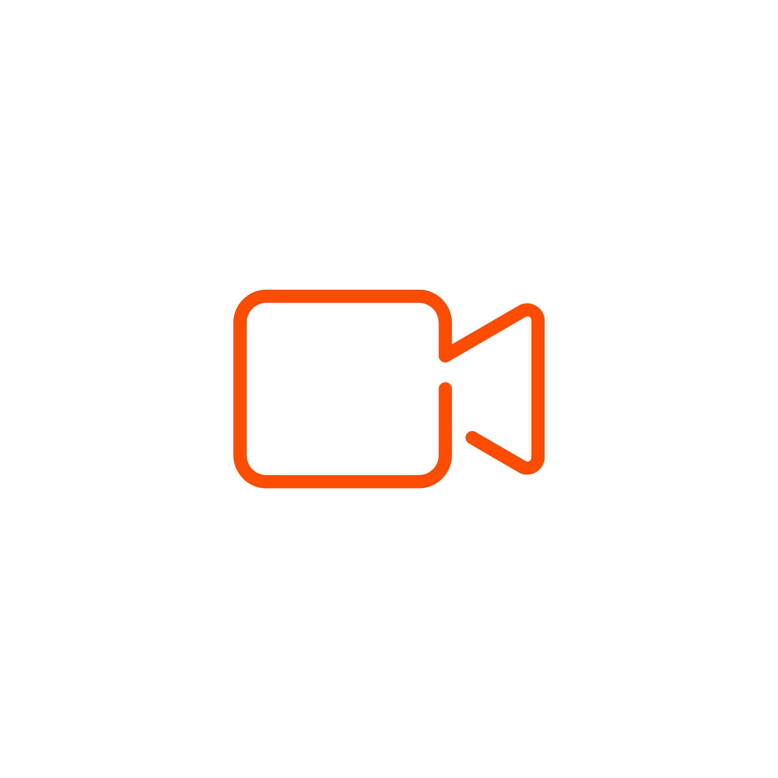 Black background with orange outline of a video camera icon.