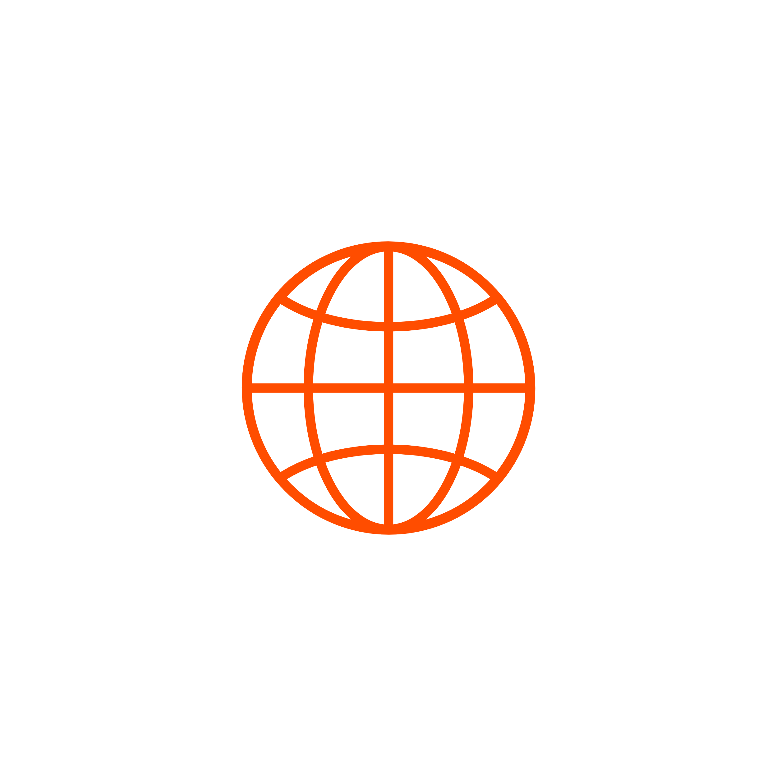 An orange globe with grid lines on a black background.