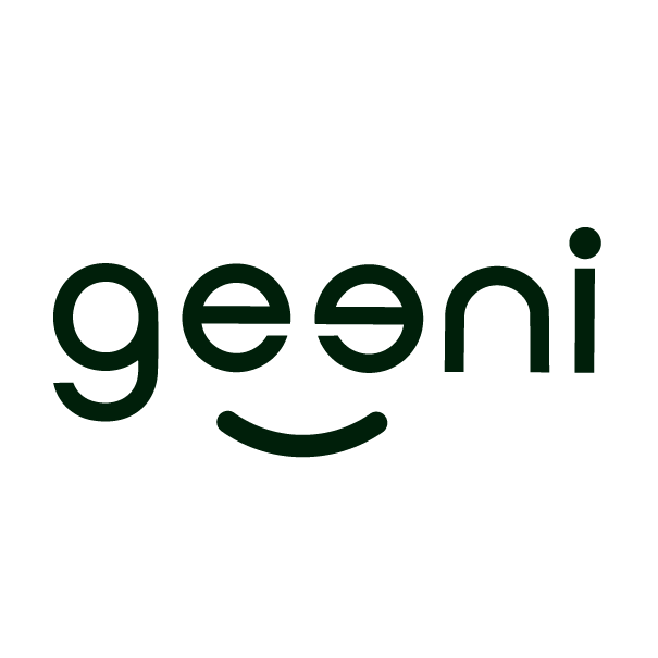 Logo with the word 'geeni' and a smiling face incorporated in the design.