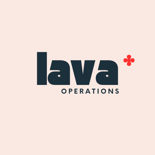 Logo with the word 'lava' in large black letters, a small red flower to the right, and 'OPERATIONS' in smaller black letters underneath, on a light pink background.