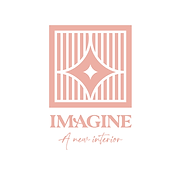 Logo for Imagine, an interior design company, featuring a stylized geometric pattern and the tagline 'A new interior'.