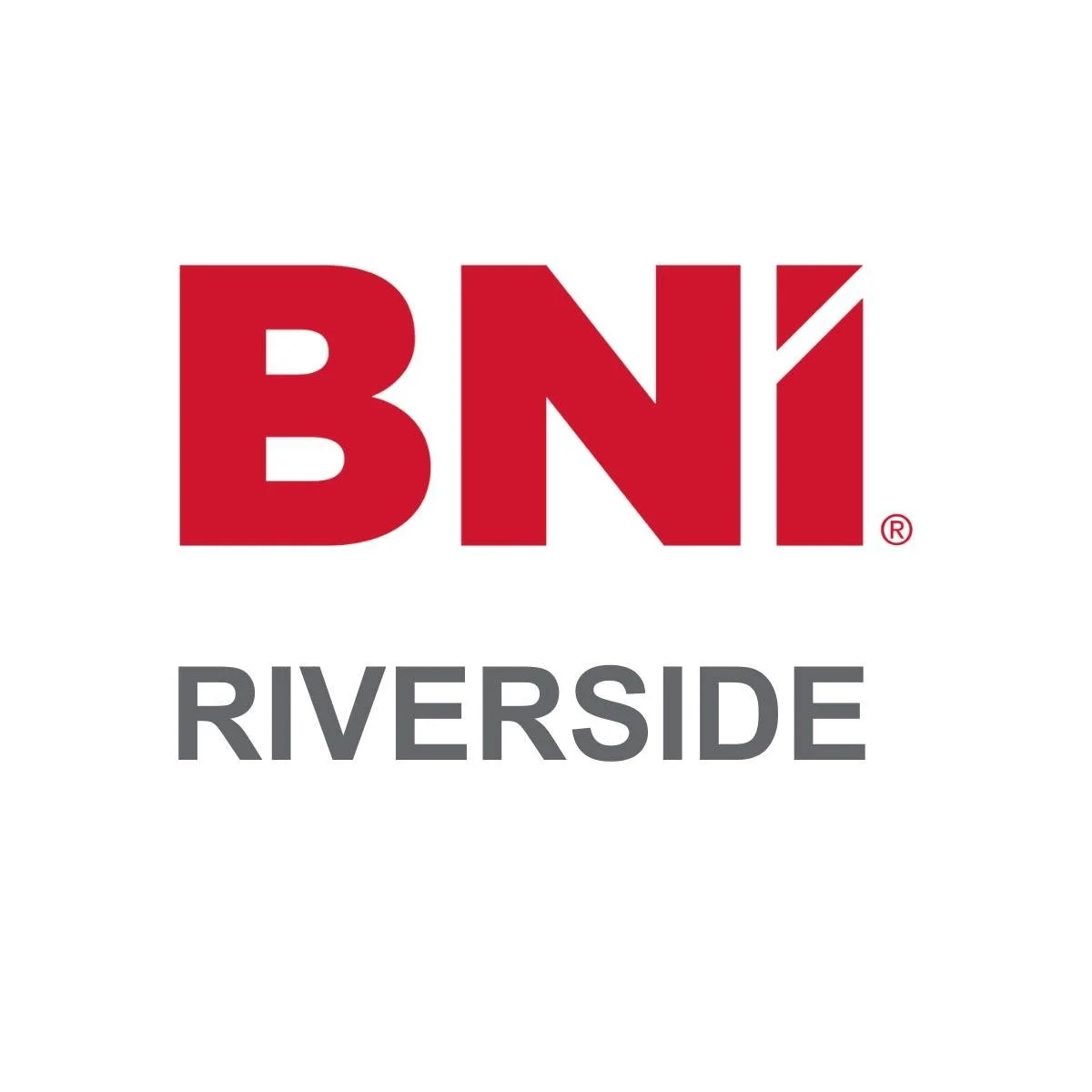 The logo of BNI with the word 'RIVERSIDE' beneath it.