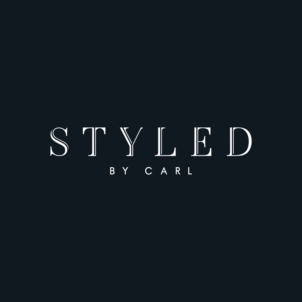 Logo with dark background and the text 'STYLED BY CARL' in white, elegant font.