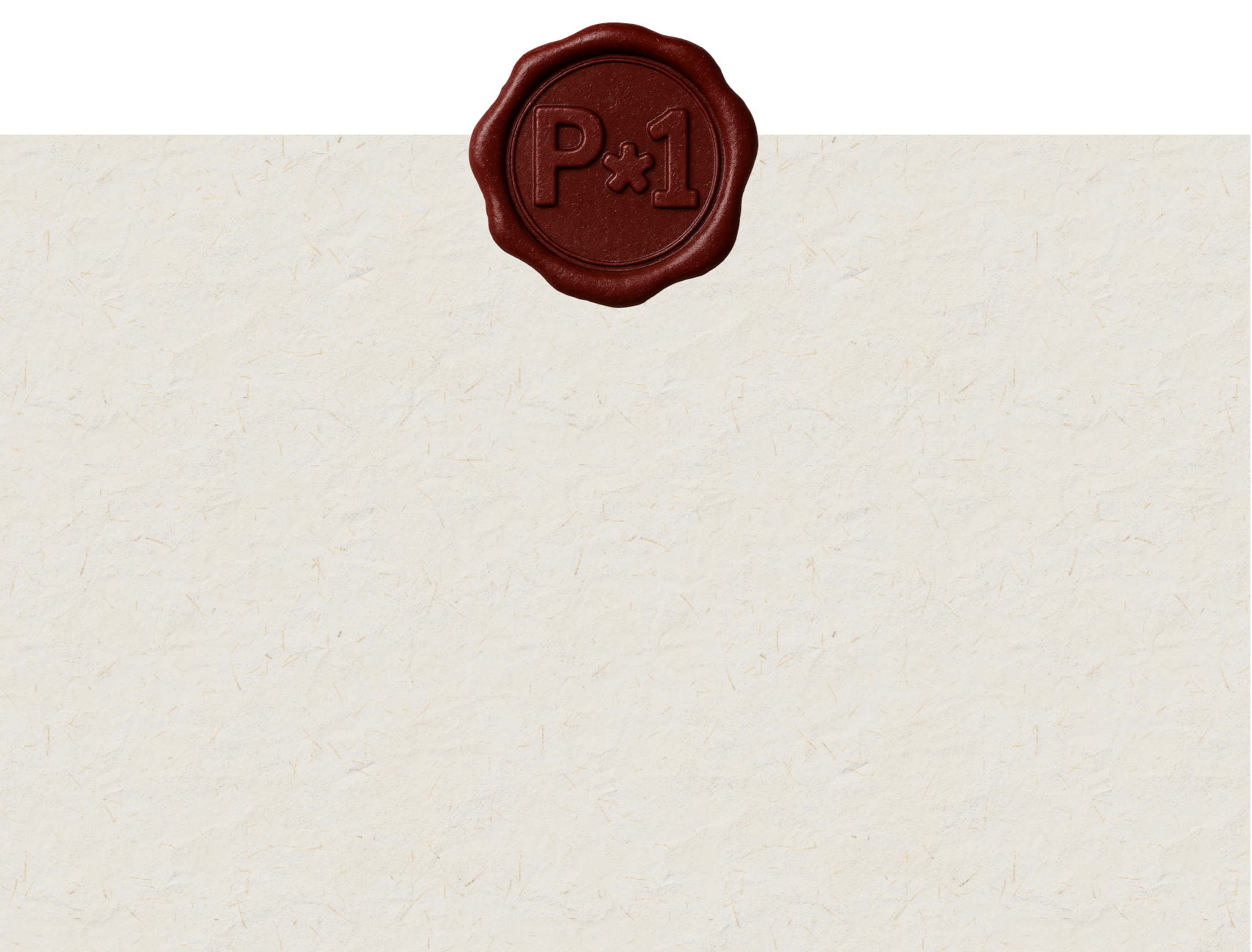 Billedet viser et stykke papir med en voksfabel, der har påtrykt 'P+1', sat øverst på papiret.