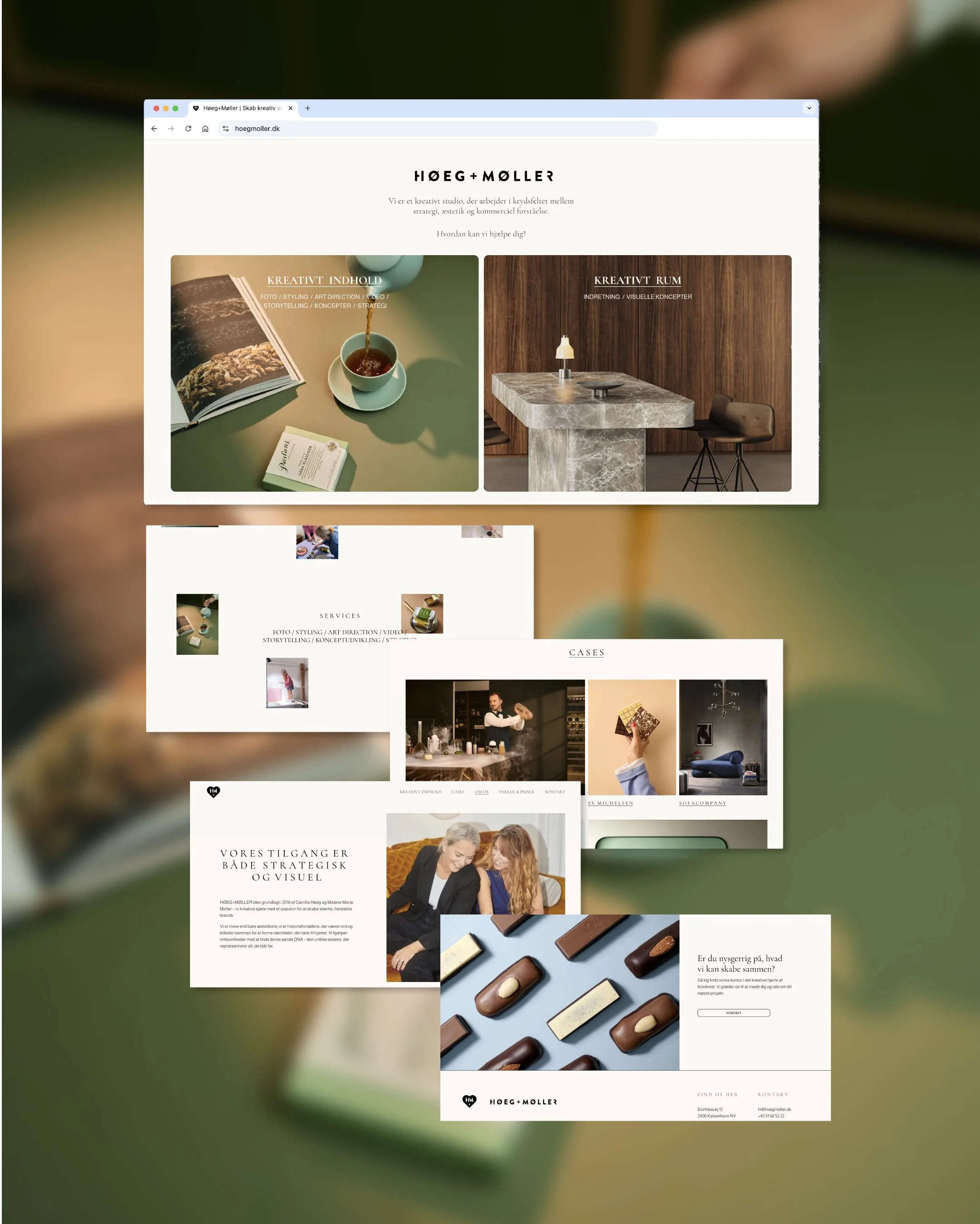 Website redesign for Høeg + Møller vist på desktop med fokus på moderne hjemmeside design, struktur og visuel identitet