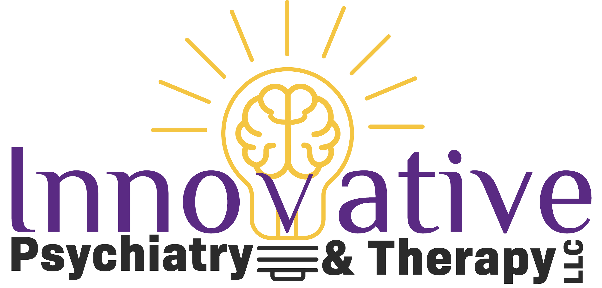 Logo for Innovative Psychiatry & Therapy featuring a brain within a lightbulb, with rays emanating from the lightbulb, and the text "innovative Psychiatry & Therapy" underneath.