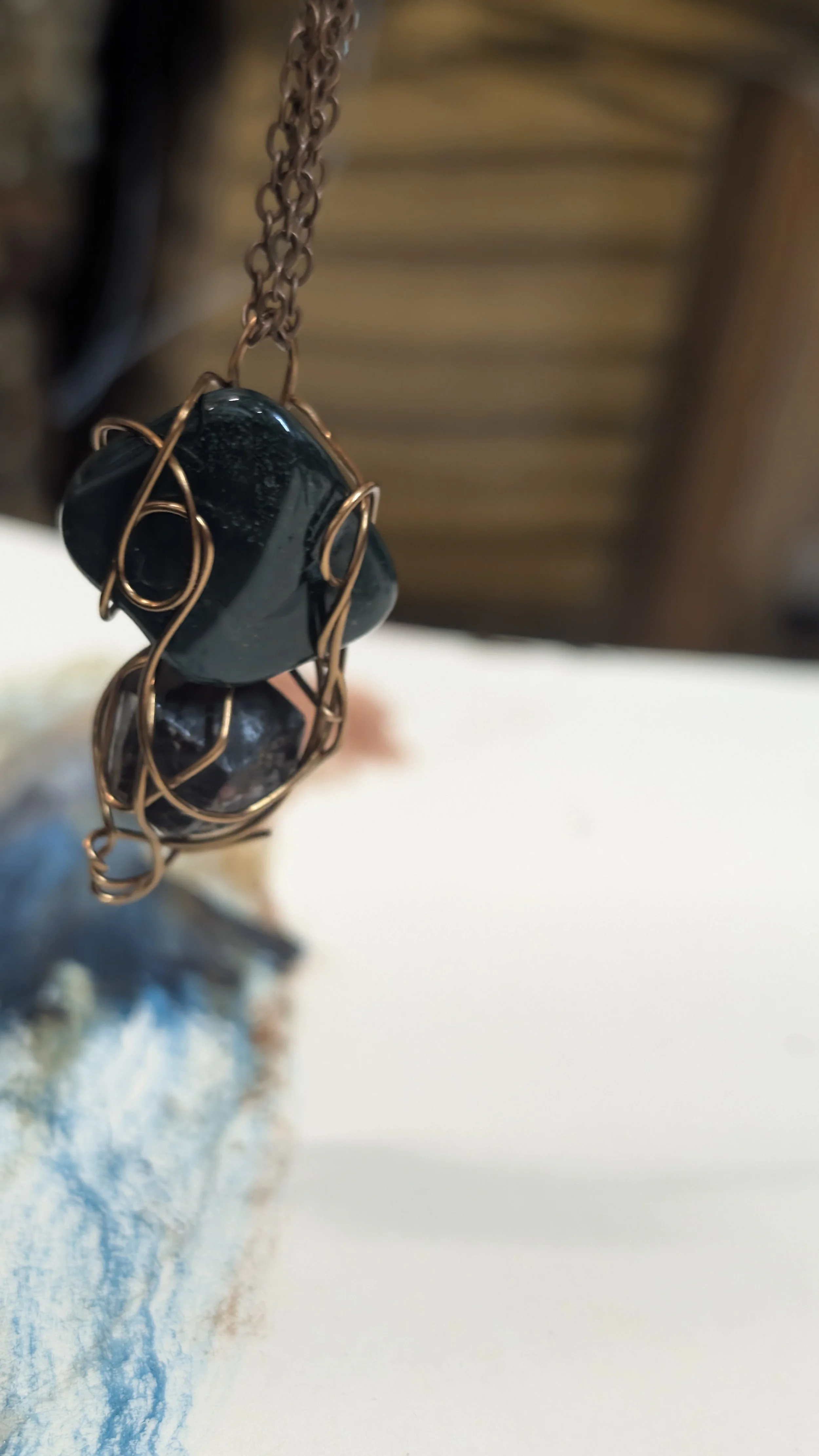 Williamsite Raw Garnet wire bound necklace