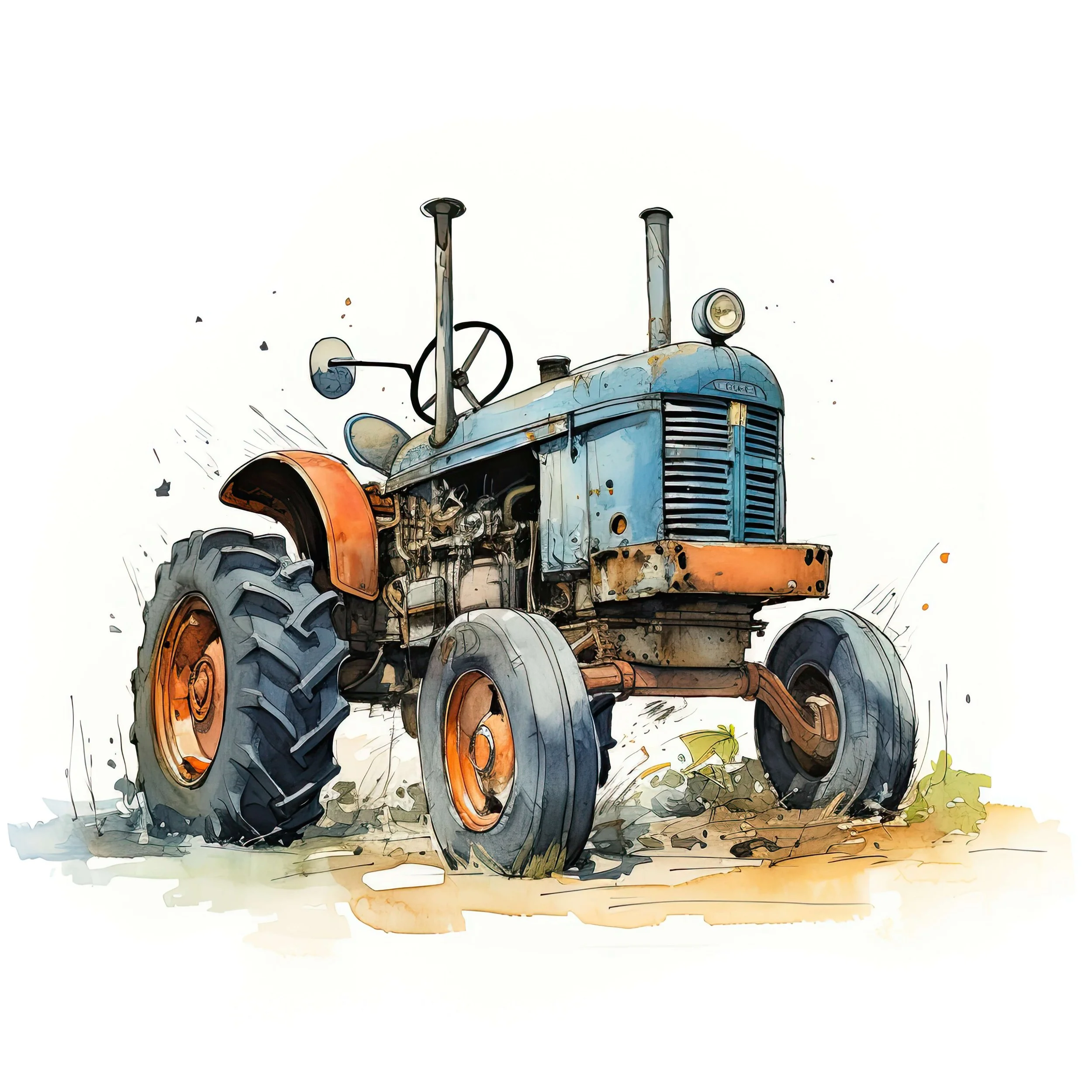 Rusty Tractor Watercolour  Image 9