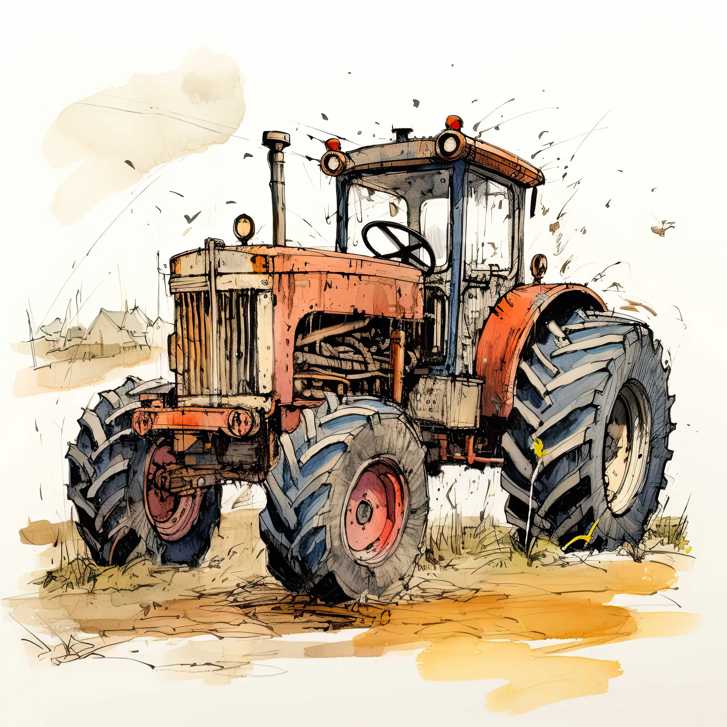 Rusty Tractor Watercolour  Image 5