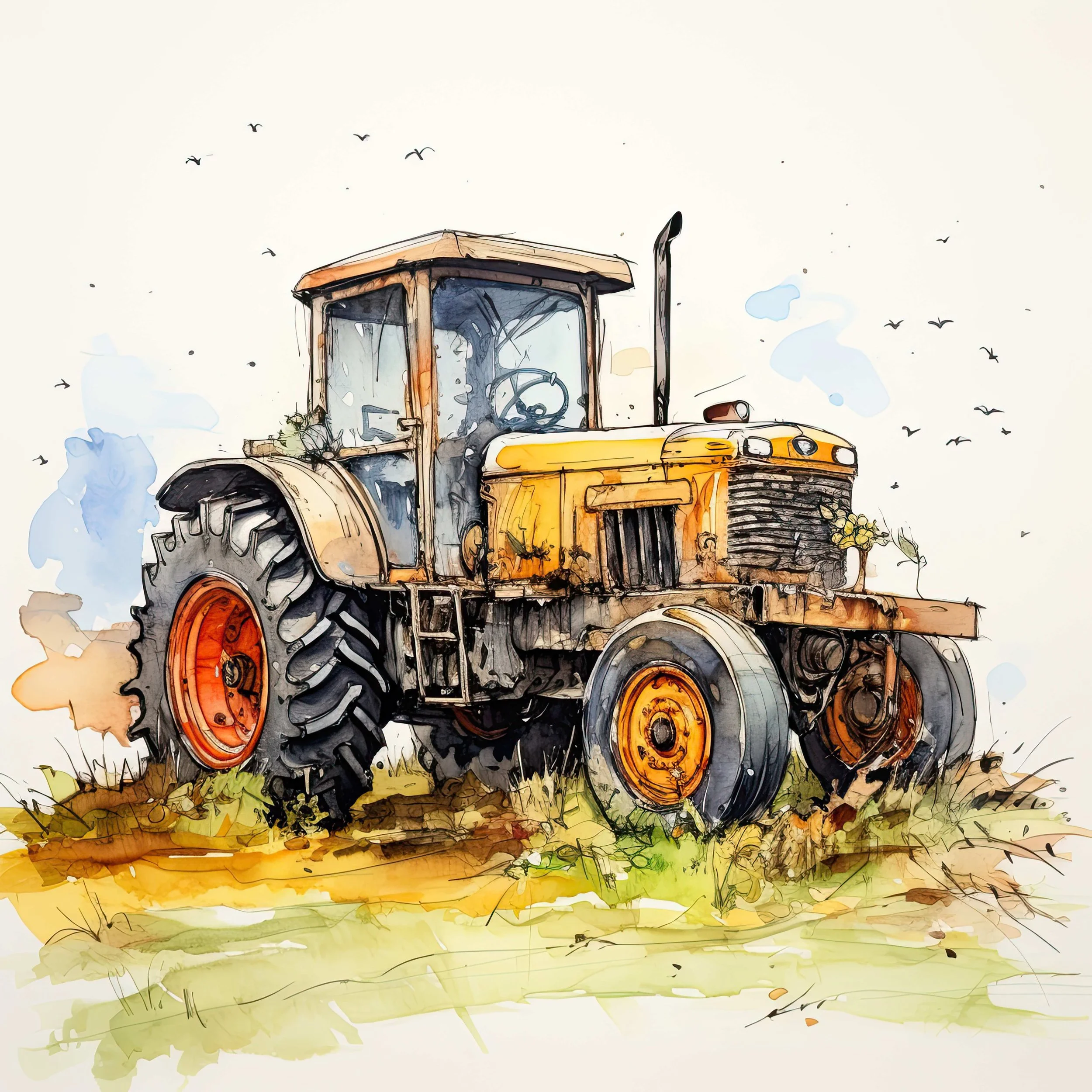 Rusty Tractor Watercolour  Image 1