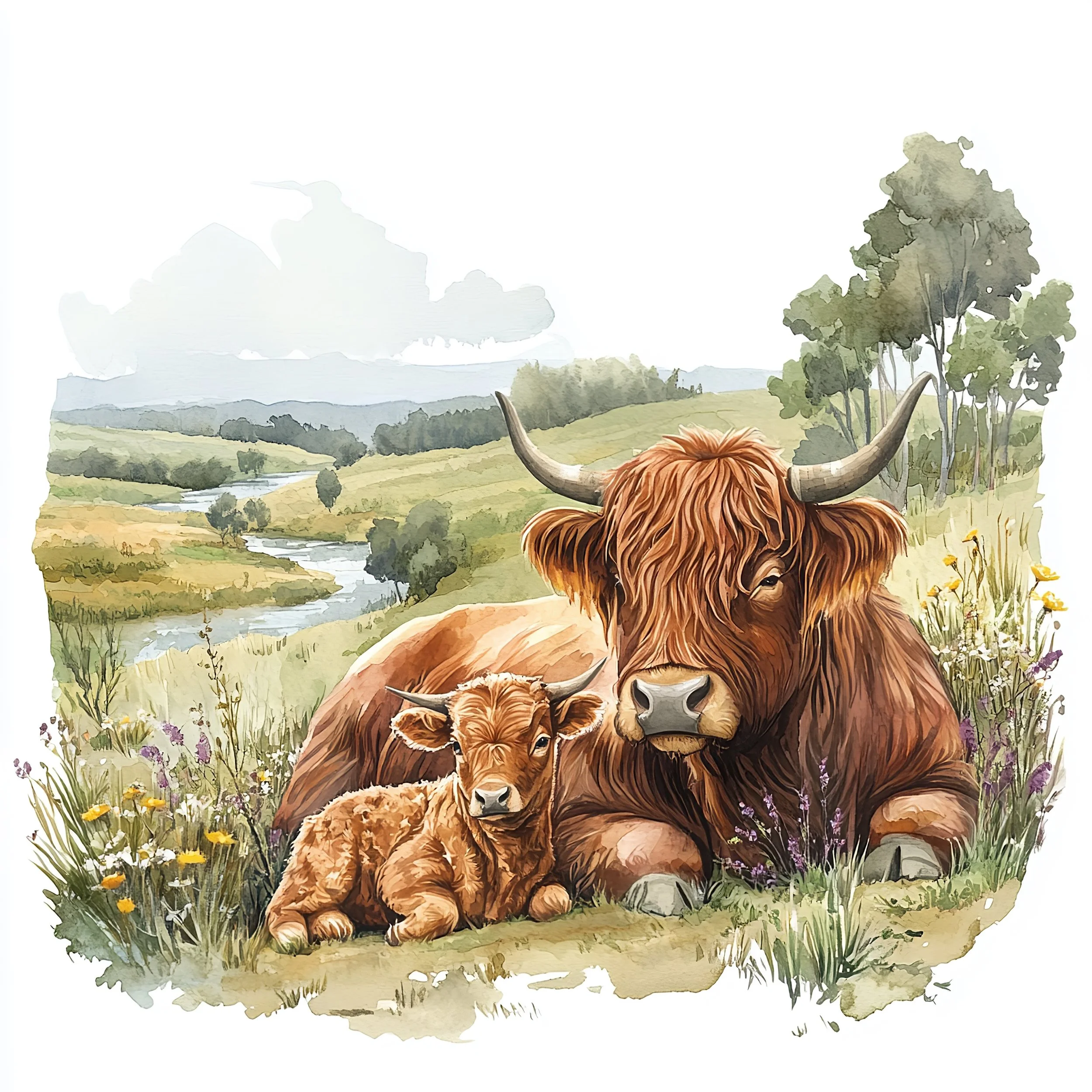 Highland Cow Watercolour Art  Art 8