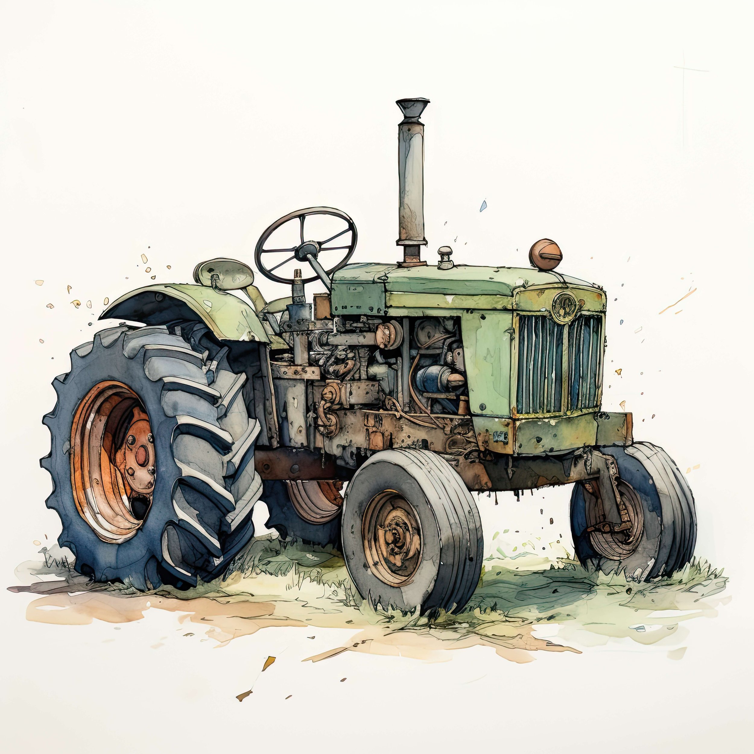 Rusty Tractor Watercolour  Image 3