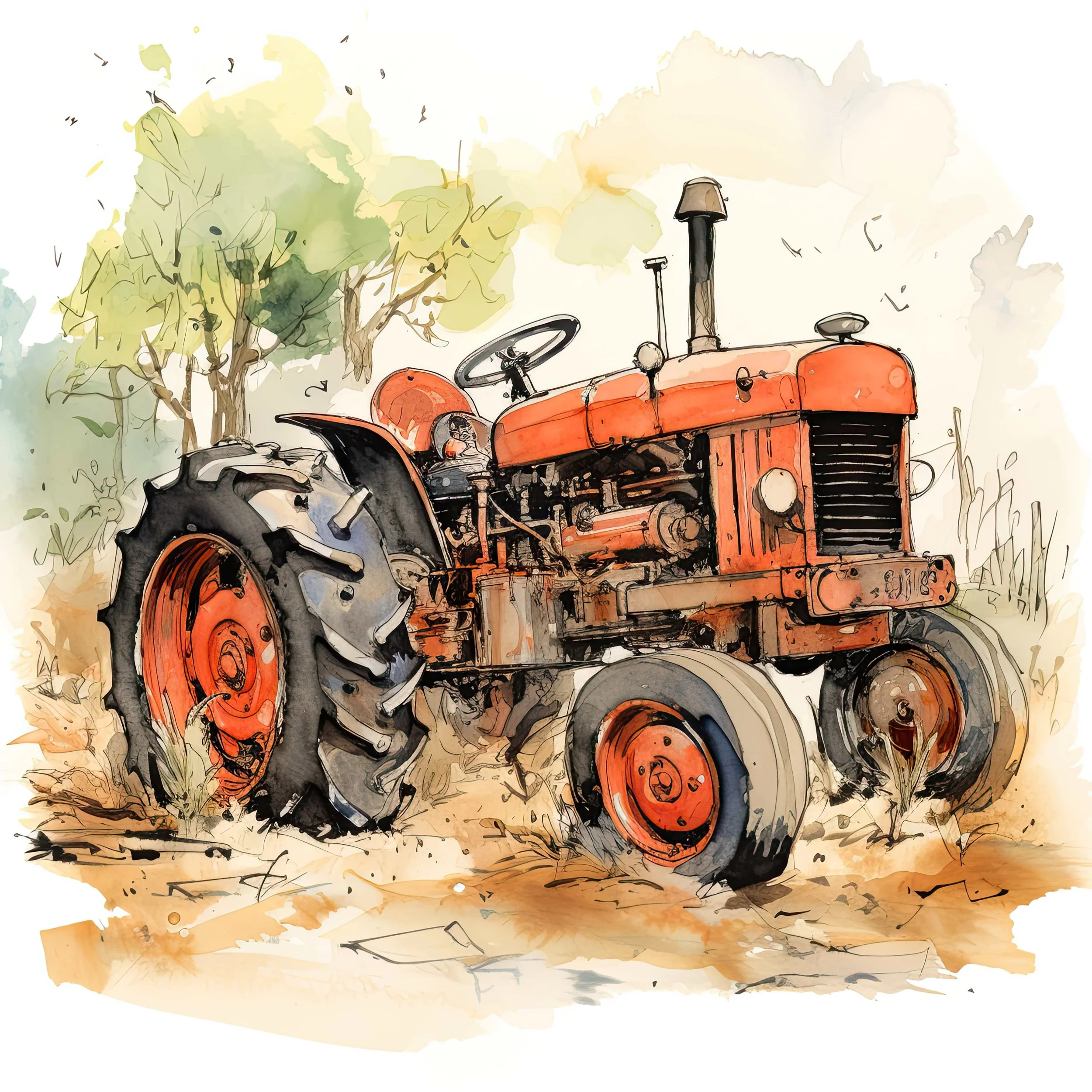 Rusty Tractor Watercolour  Image 8