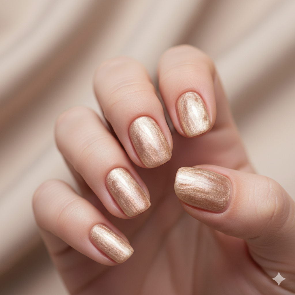 Close-up of a hand with metallic gold painted nails.