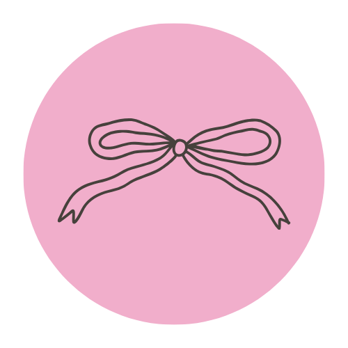 Illustration of a black bow on a pink circular background.