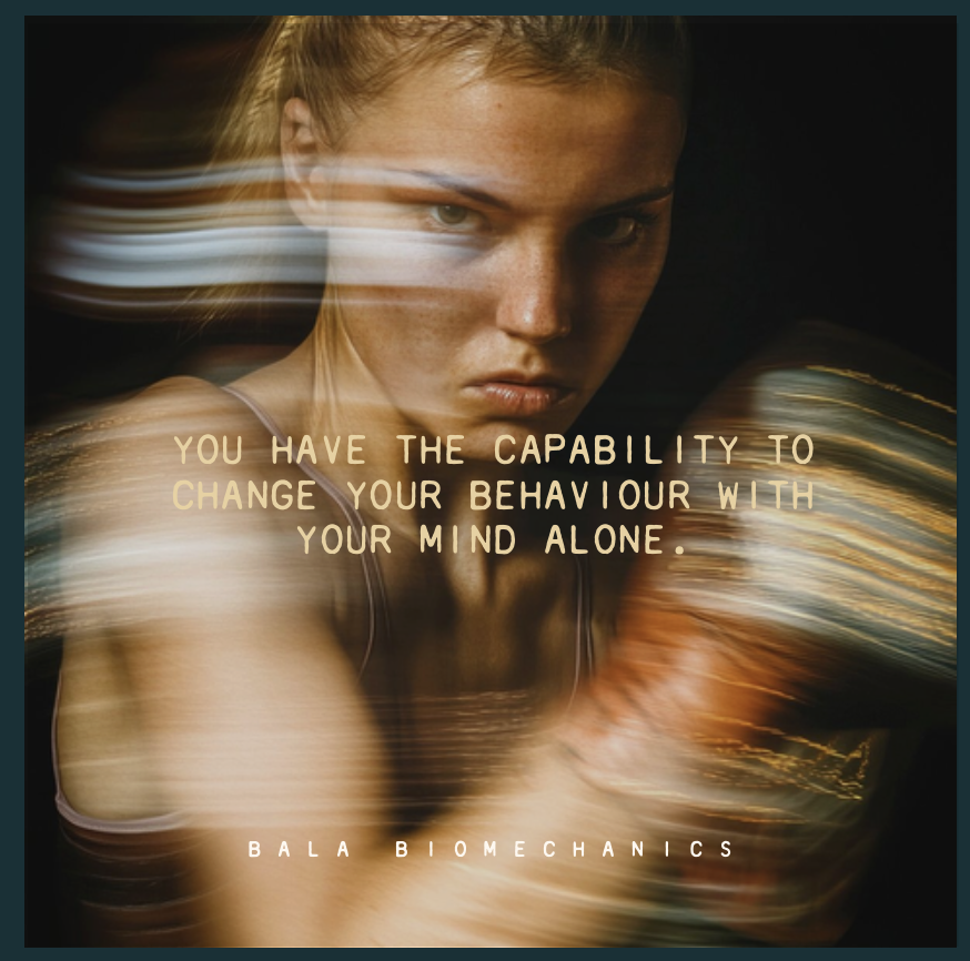 A determined young woman with a serious expression, dynamic motion blur effect, and an inspiring quote about self-change overlaid.