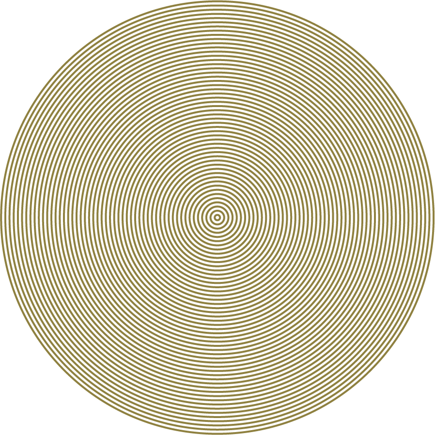 Optical illusion of concentric golden circles on a black background creating a swirling pattern.