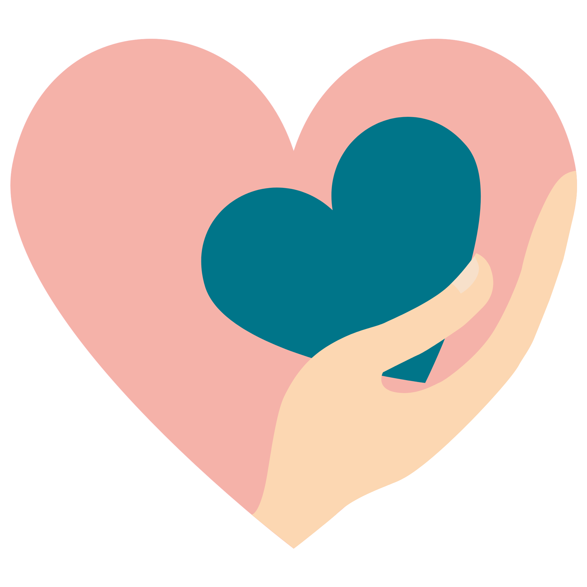 A hand holding a small heart in front of a larger pink heart.