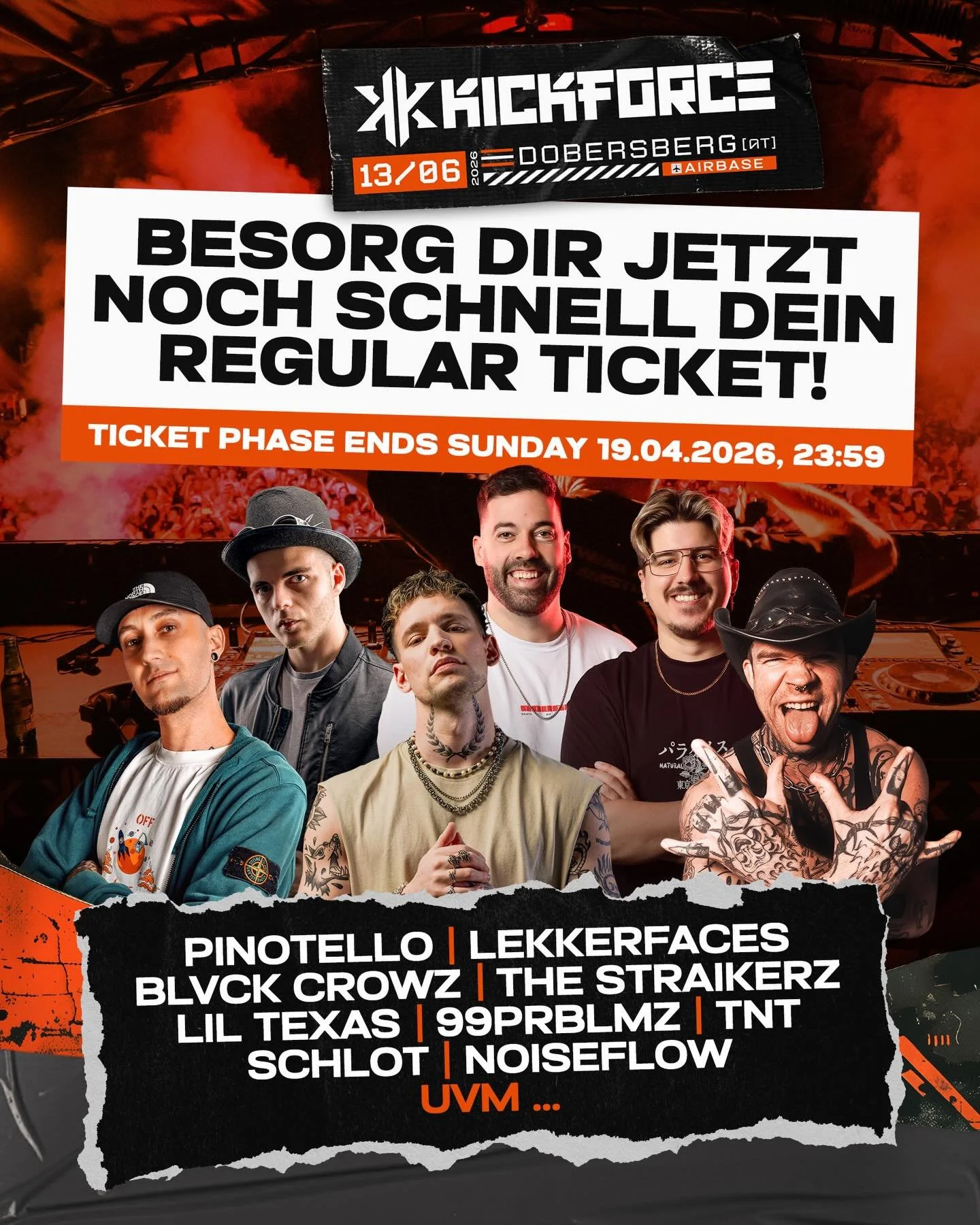 ❌Regular tickets at best price until Sunday.☠️
Kicks are calling - don&rsquo;t wait.🔥
.
.
#kickforce #kickforcefestival #airbase #hardstyle