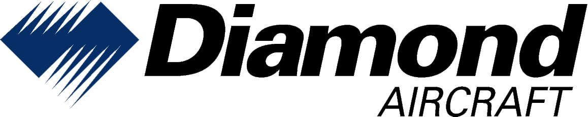 Logo of Diamond Aircraft with a blue diamond shape made of diagonal lines and the company name in black text.