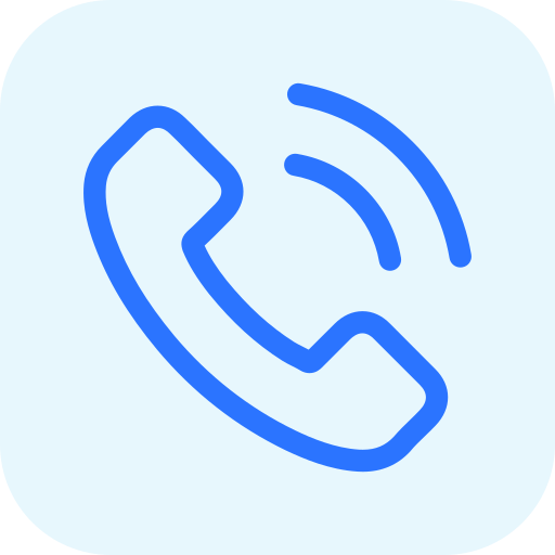 Icon of a blue phone receiver with sound waves indicating a call.