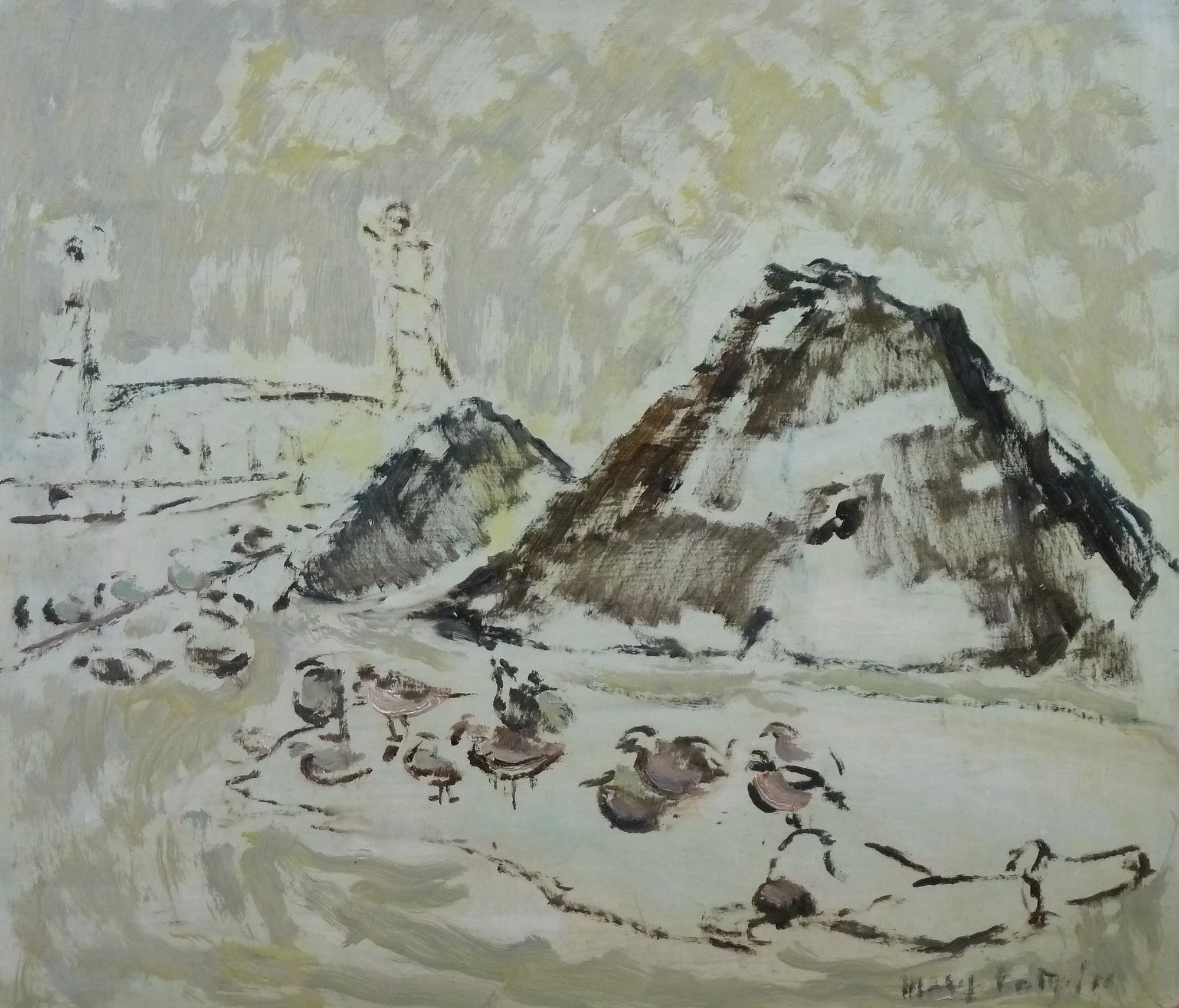 Seagulls And Two Coal Piles