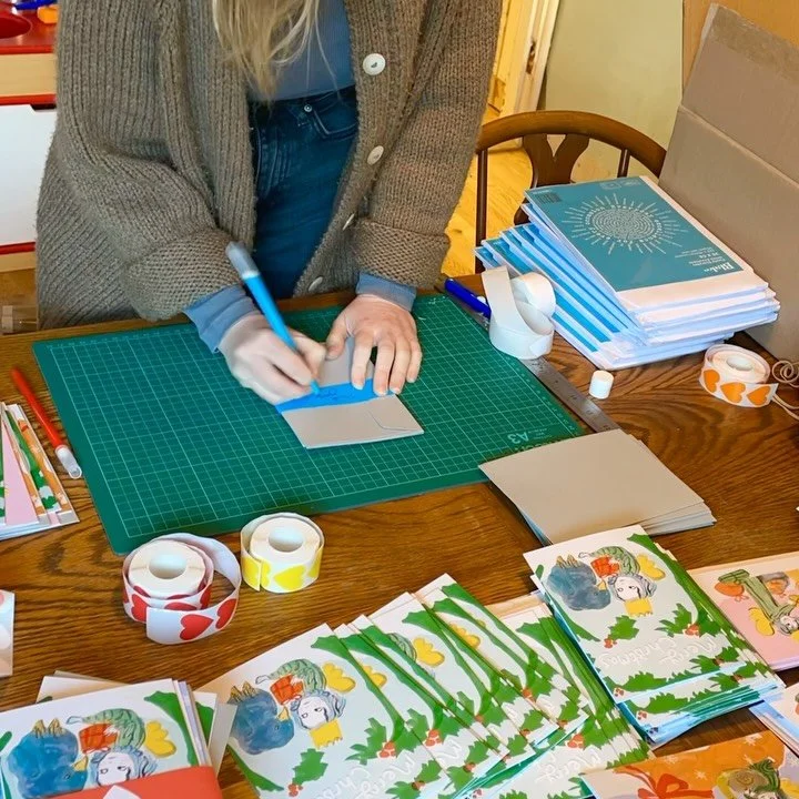 Charity christmas cards in aid of @gazasoupkitchen 
Limited run. Drawn with inks made from locally foraged Oak galls and blackberries 🌳 
About &euro;10 from every pack goes into the pot for the charity. They do amazing work, check them out ✨💖 link 