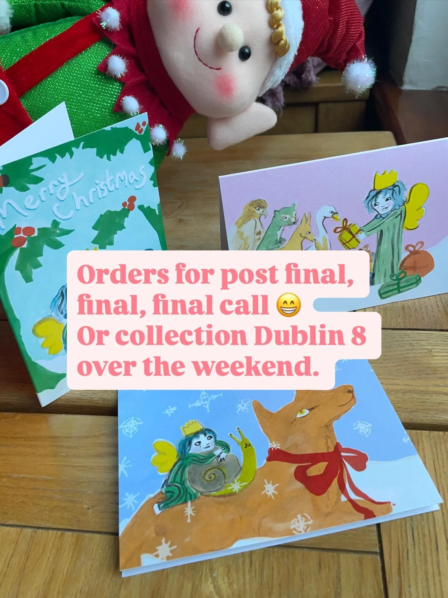 For any last minute orders. I&rsquo;ll post out last ones tomorrow evening (Friday 19th), I can&rsquo;t guarantee they&rsquo;ll arrive before Christmas- but there&rsquo;s a very good chance 😁 Otherwise, can be collected from Dublin 8, DM me.