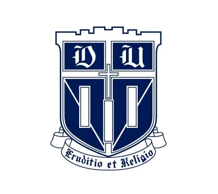 A university emblem with a shield, the letters D, W, and I, and a Latin motto 'Truditio et Religio'.