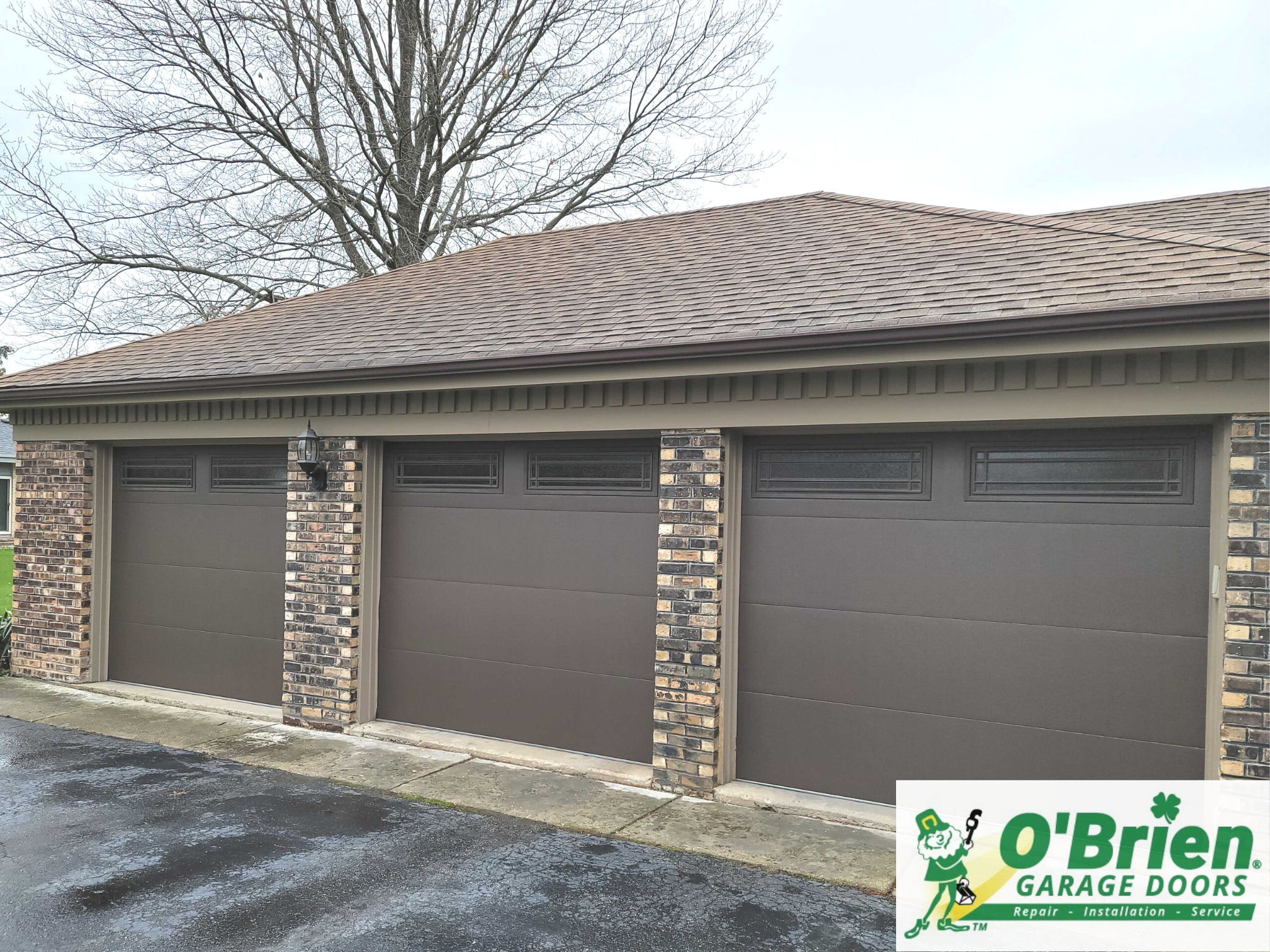 Three Brown Skyline Garage Doors