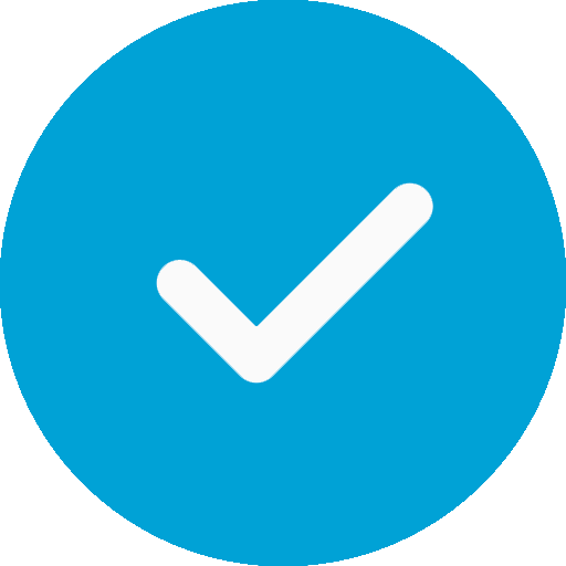 White checkmark on a blue background.