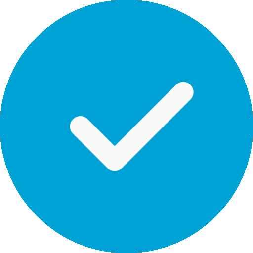 White checkmark on a blue background.