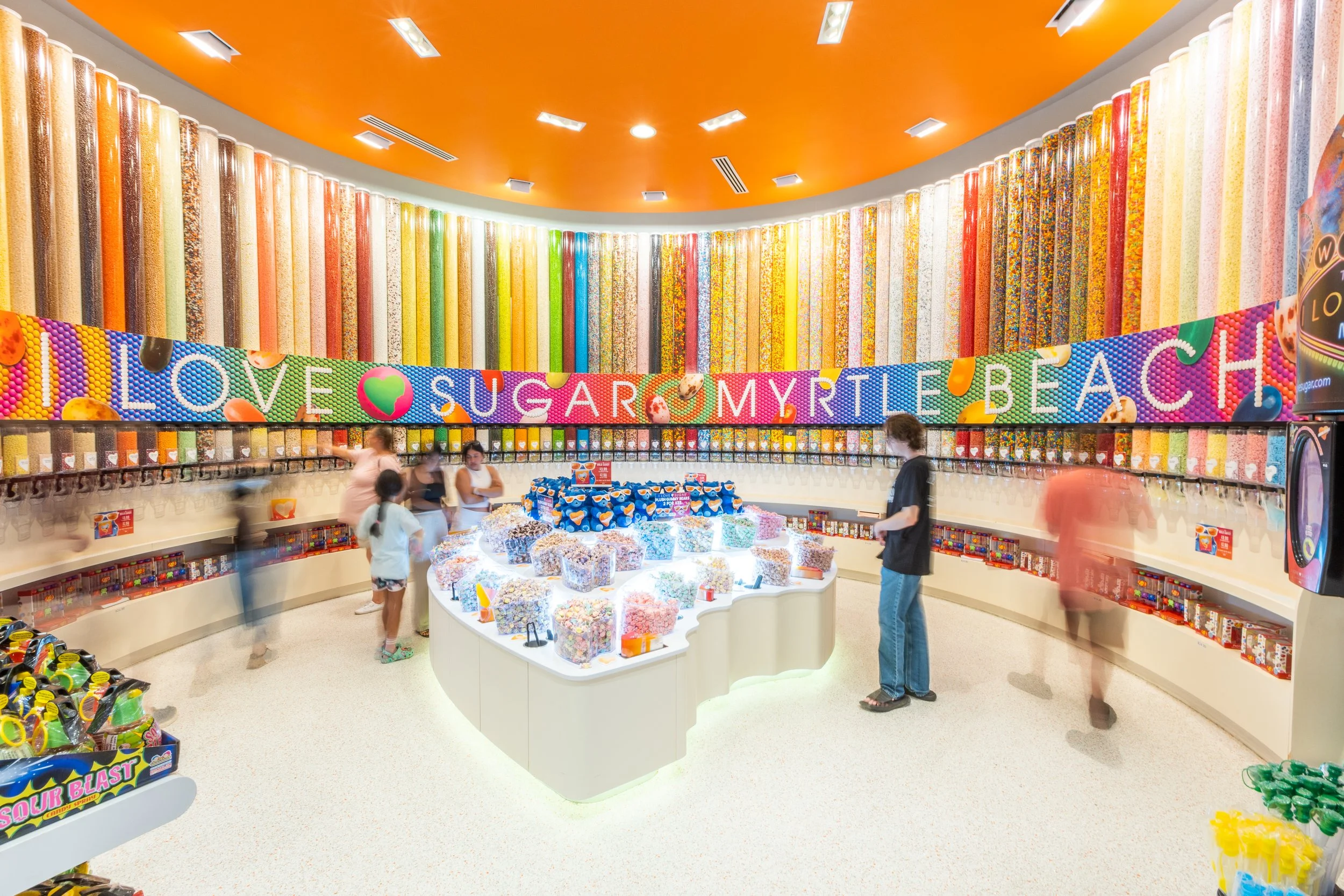 Our Myrtle Beach I LOVE SUGAR candy wall featuring a wall of candy that reads I LOVE SUGAR Myrtle Beach.