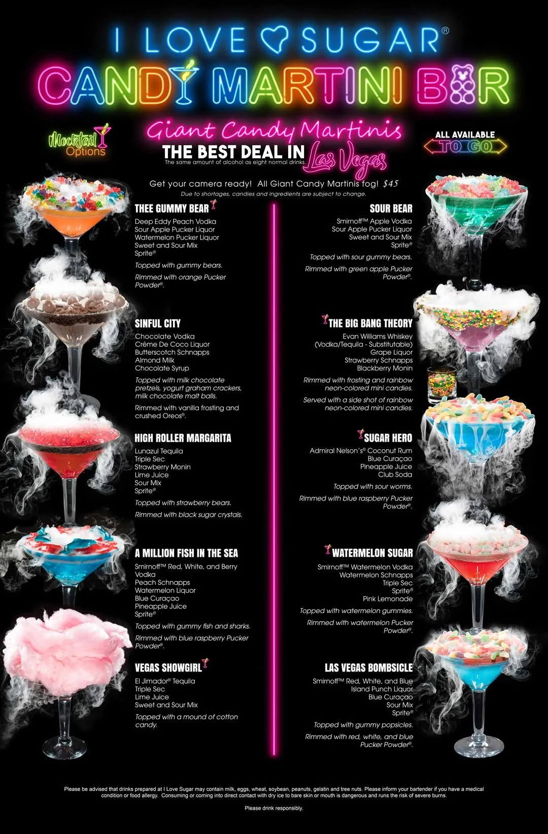 Explore our giant candy martinis at the Candy Martini Bar