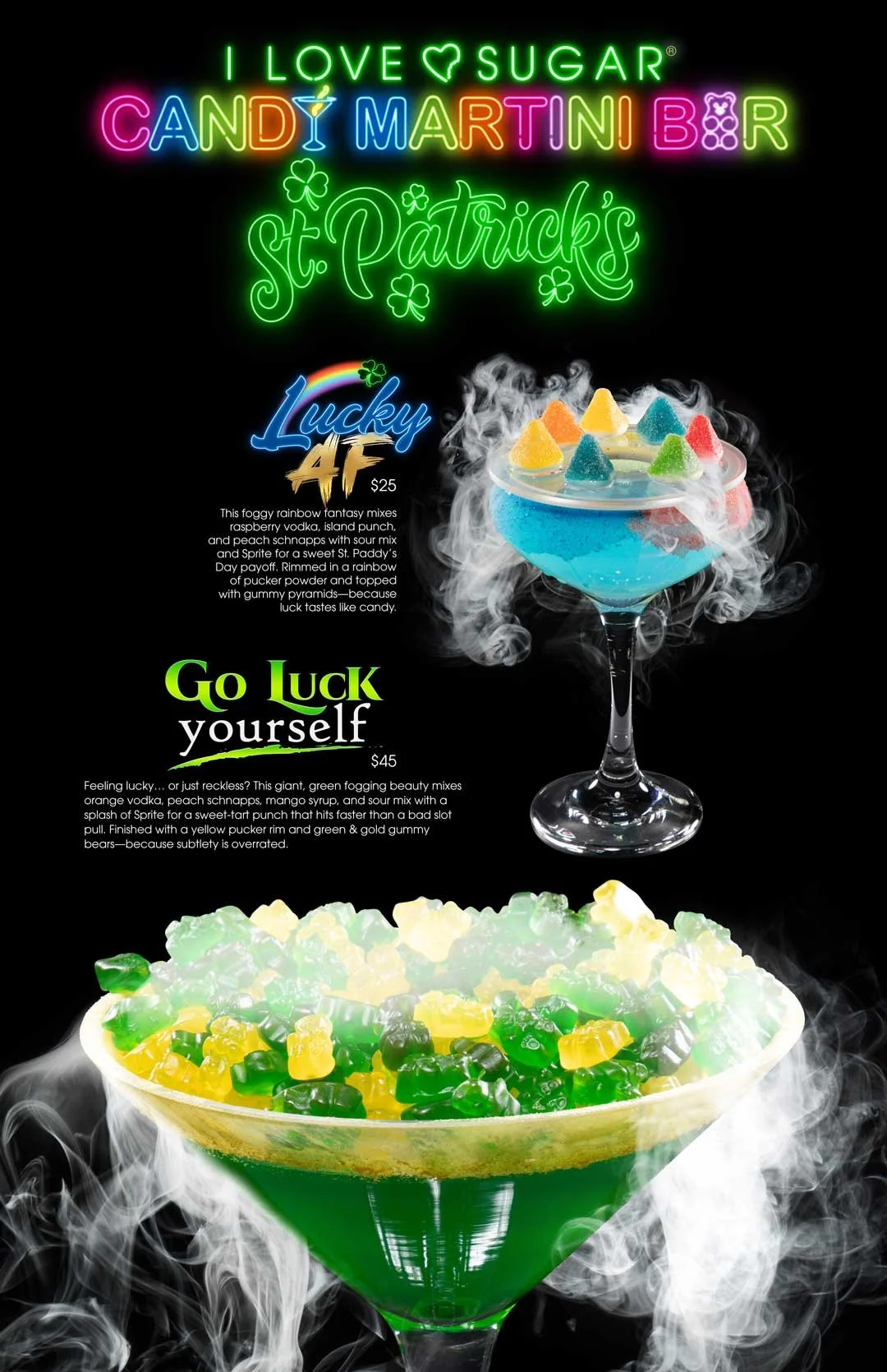 Get lucky with our St. Patrick's Day drinks at the Candy Martini Bar.