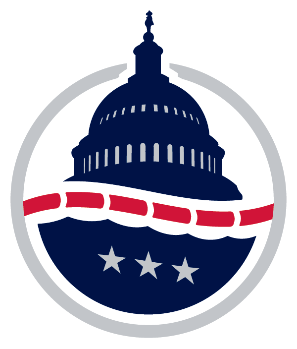 Sticker featuring the US Capitol building with a red stripe and three stars at the bottom.