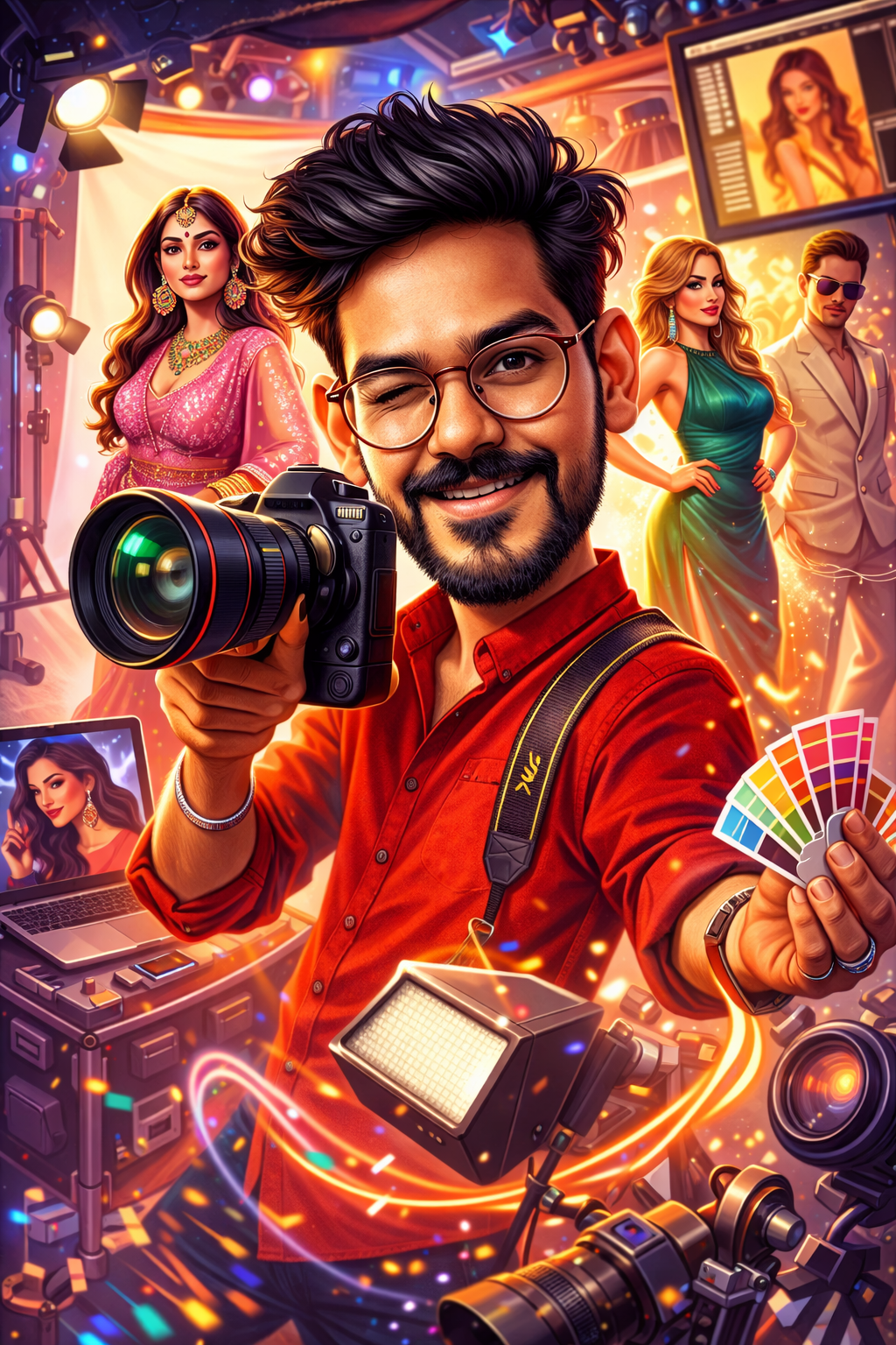 Fashion model posing in studio wearing contemporary designer outfit, photographed with dramatic lighting for brand campaign.