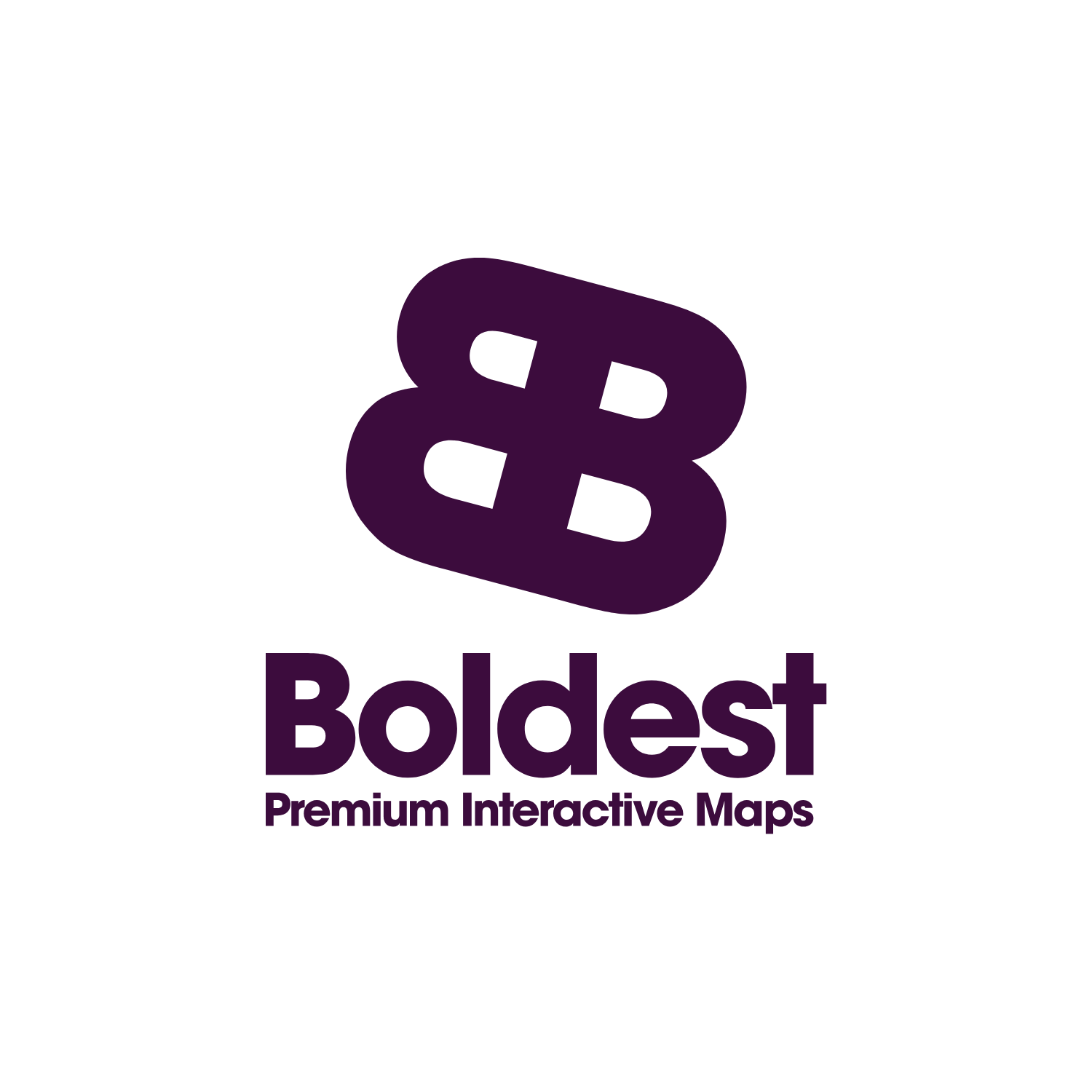 Logo for Boldest, displaying a stylized purple 'B' and the text 'Boldest' with 'Premium Interactive Maps' underneath in purple on a black background.