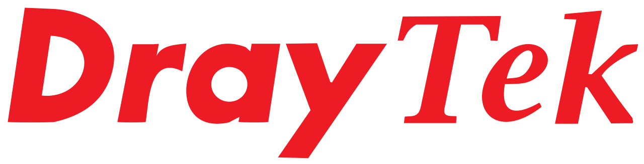 The logo of DrayTek, a company specializing in networking equipment, features the brand name in bold red text with a slight italicized style.