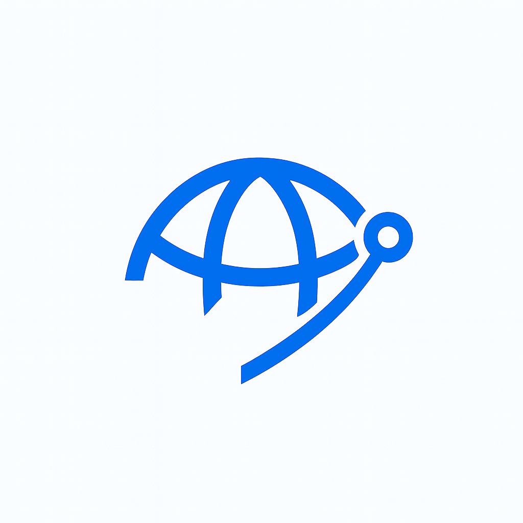 Blue globe icon with a swooping line and a small circle, representing global connectivity.