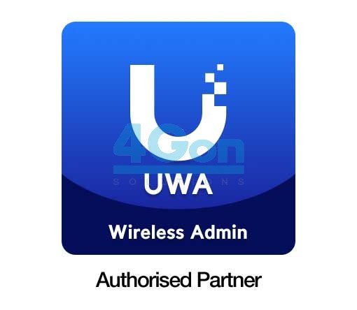 UWA Wireless Admin authorized partner badge with a blue gradient background and white text.