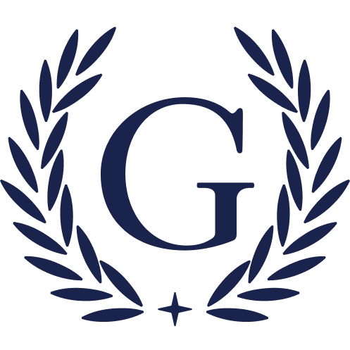 A logo featuring a large letter G inside a laurel wreath with a star at the bottom.
