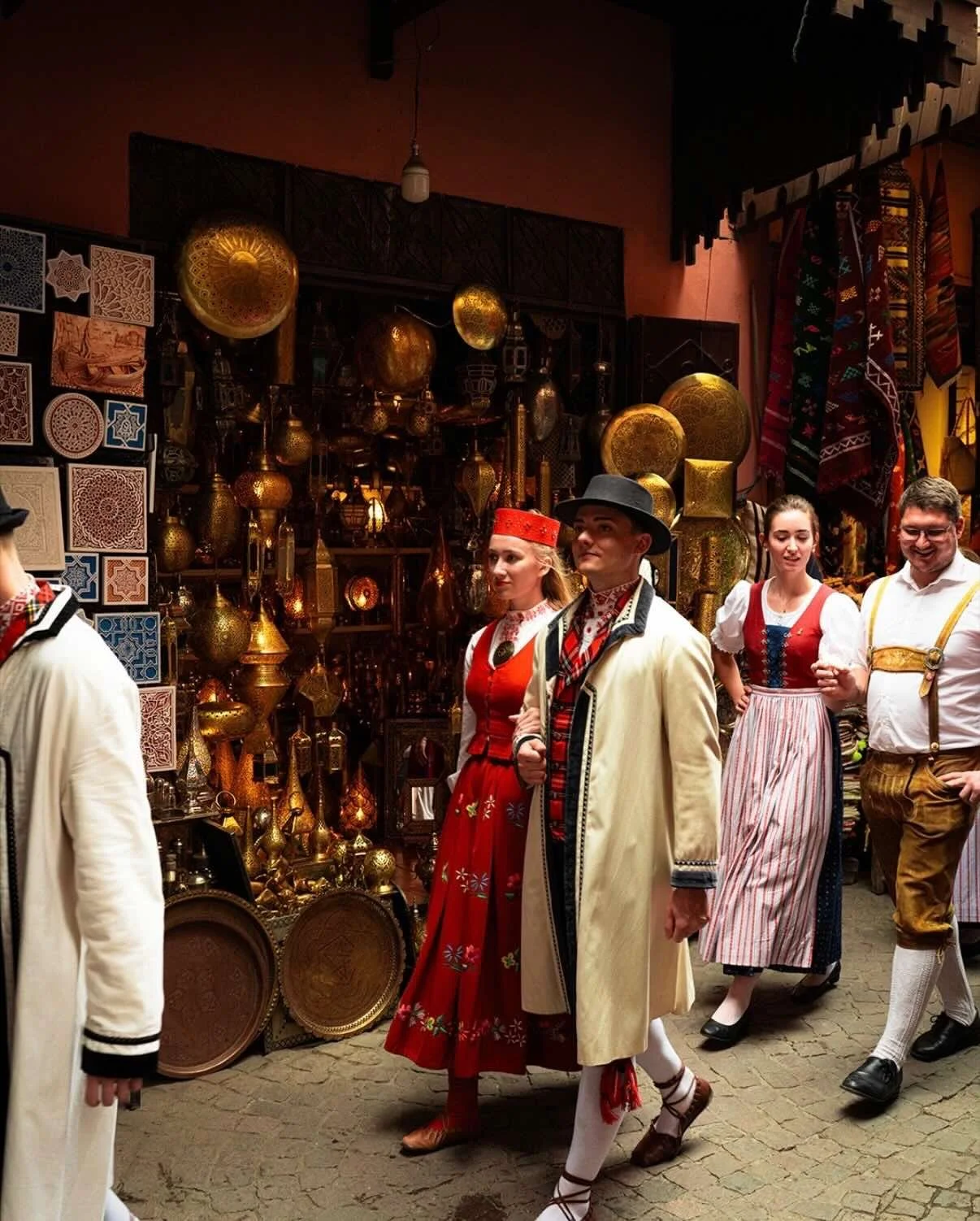 folklore dancers in marrakech market.jpeg