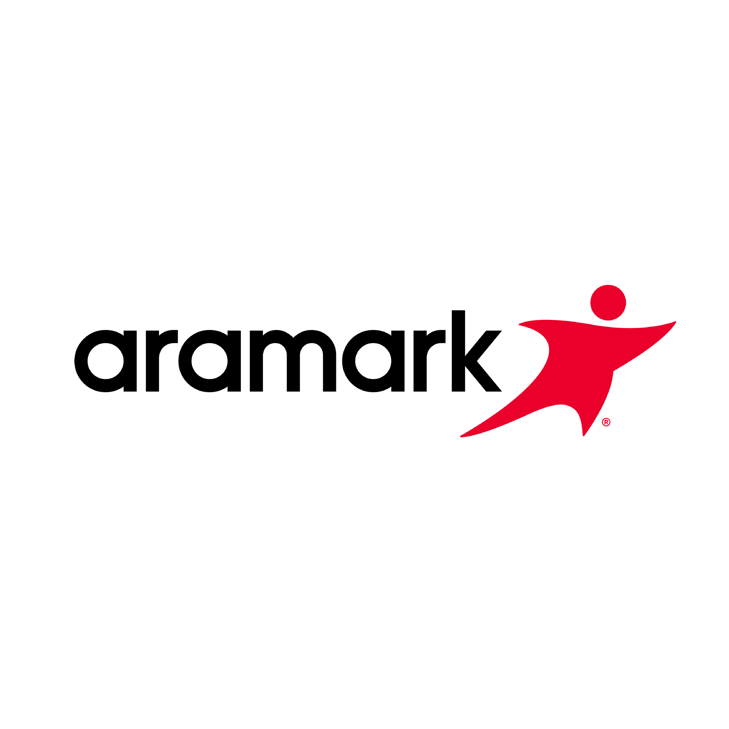 Logo of Aramark featuring the company name in black text and a red abstract human figure on a white background.