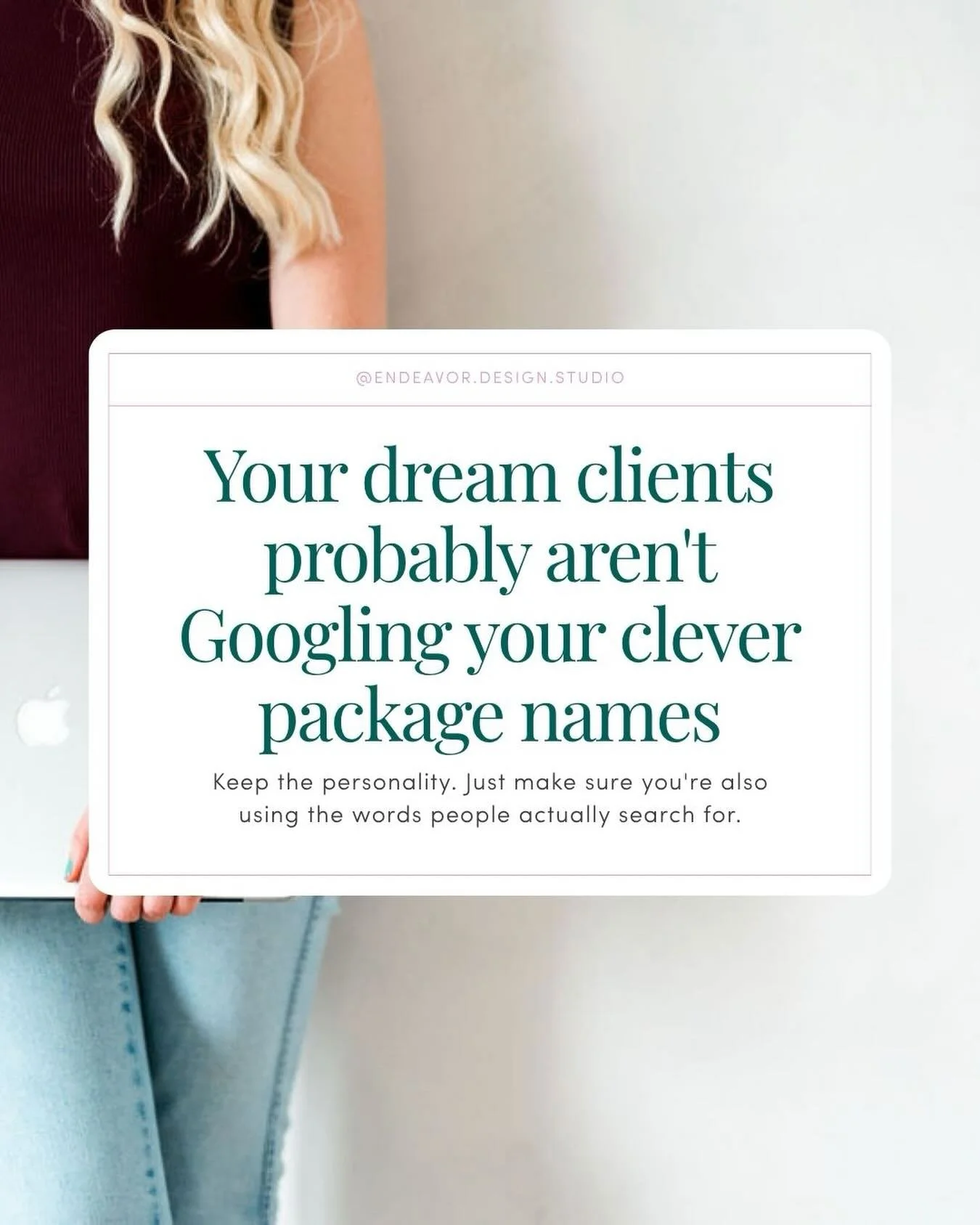 I LOVE a thoughtfully named service or package. Truly. ✨

But here&rsquo;s one little thing I always keep in mind when working on a client&rsquo;s website:

The words that feel meaningful to us as business owners aren&rsquo;t always the words someone