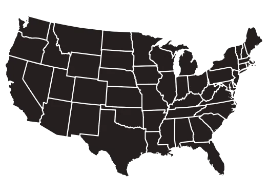 Black silhouette of the contiguous United States map.